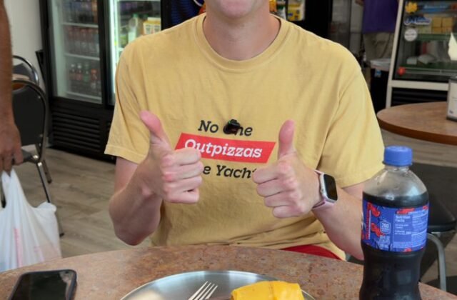 Drove 4 hours to Altoona, PA to try Altoona-style pizza -Thick, spongy dough -Salami -Tomato sauce -Green bell peppers -Controversial use of American cheese on top Can't tell if it's a war
