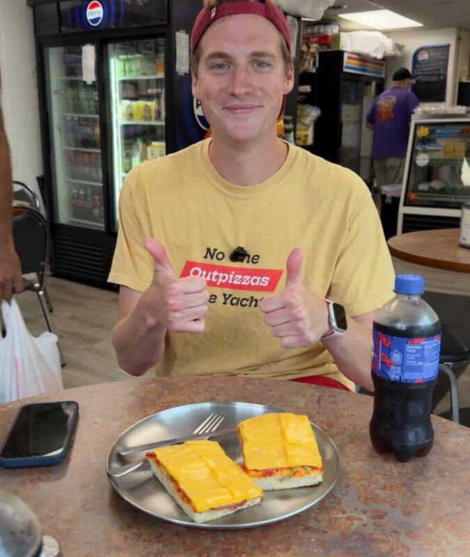 Drove 4 hours to Altoona, PA to try Altoona-style pizza -Thick, spongy dough -Salami -Tomato sauce -Green bell peppers -Controversial use of American cheese on top Can't tell if it's a war