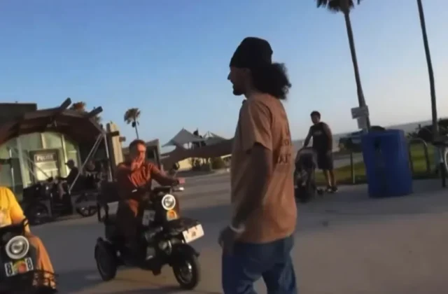 Yung Mooch interrupts Jonah Hill and Seth Rogen in the middle of set while they are filming a scene for The Studio in Venice