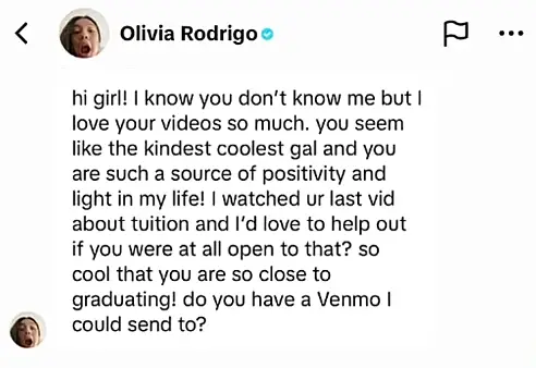 A Fan Has Revealed The Sweet Reason Olivia Rodrigo Slid Into Her DMs