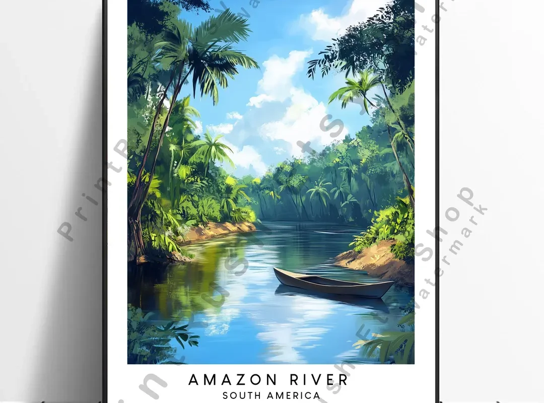 Amazon River Illustration Art Jungle Print South America Wall Decor Amazon River Poster Home Art Amazon River Wall Print Gift - Etsy