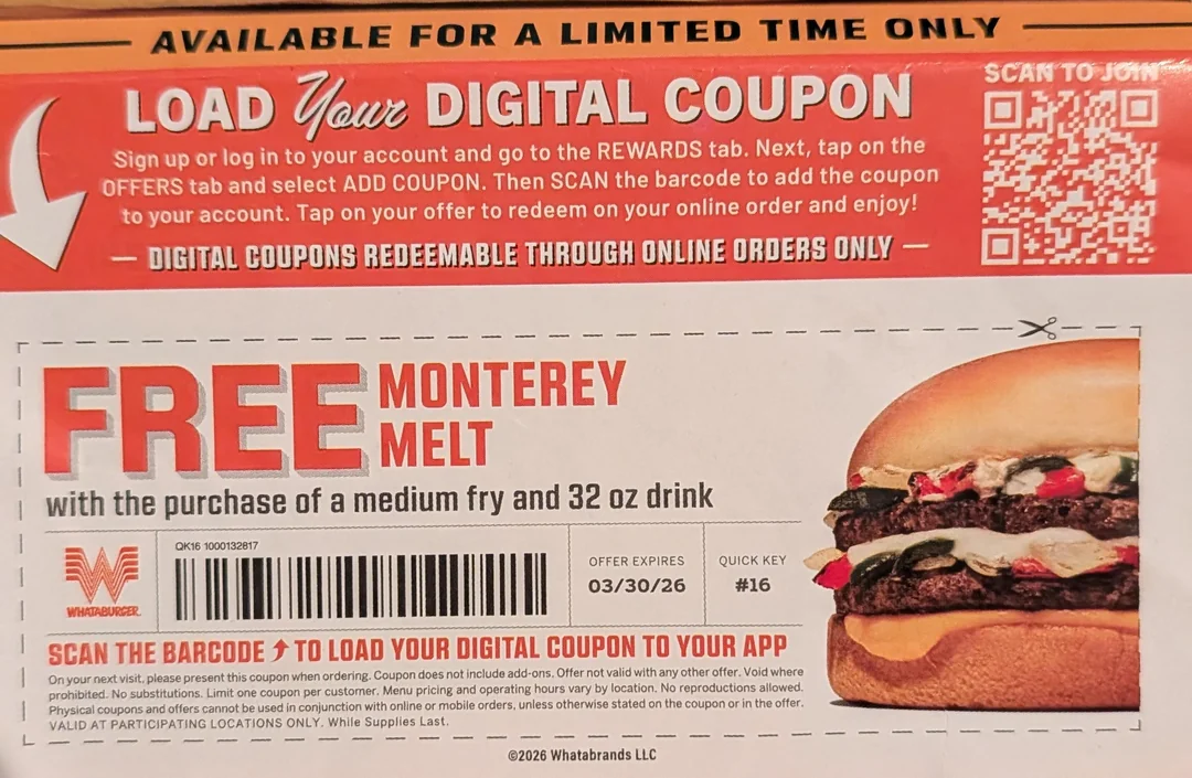 Monterey Melt Coupon : r/Whataburger